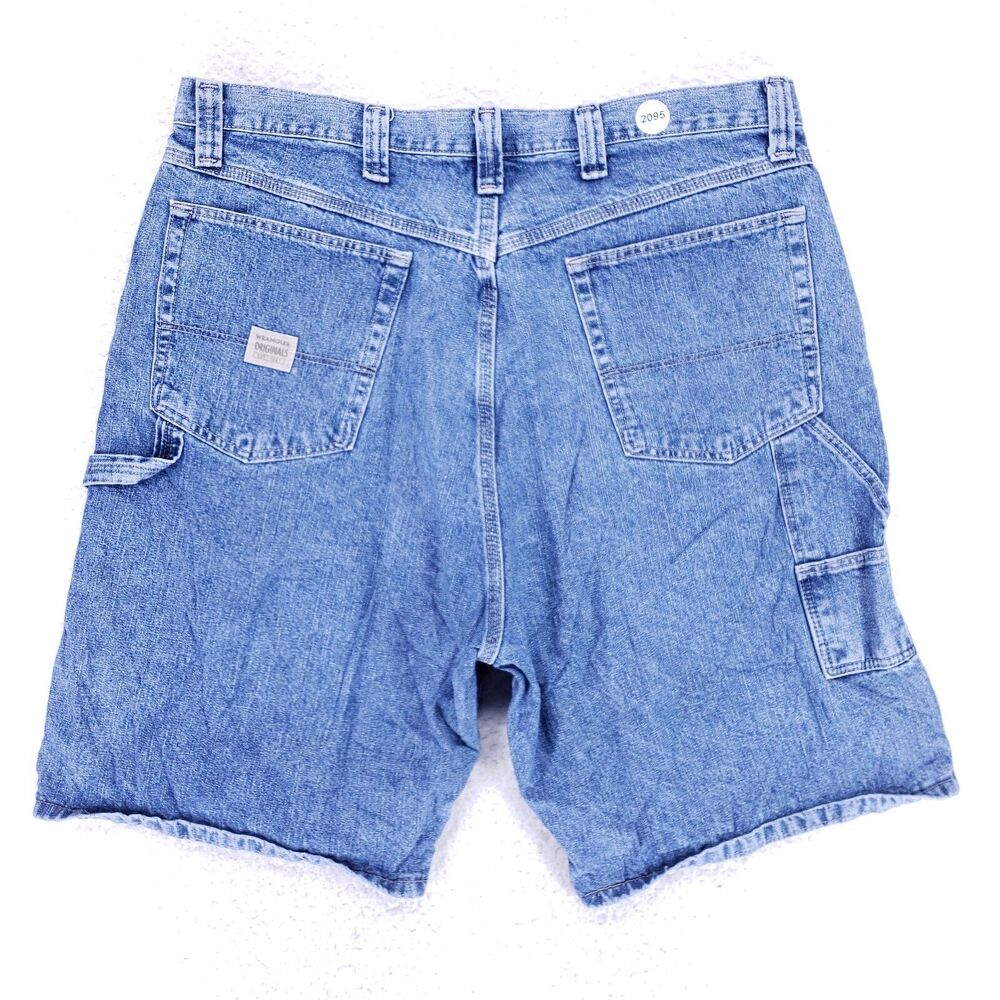 Wrangler Jean Shorts Denim Cotton Mens SZ 38 Blue Straight Stretch VTG Carpenter